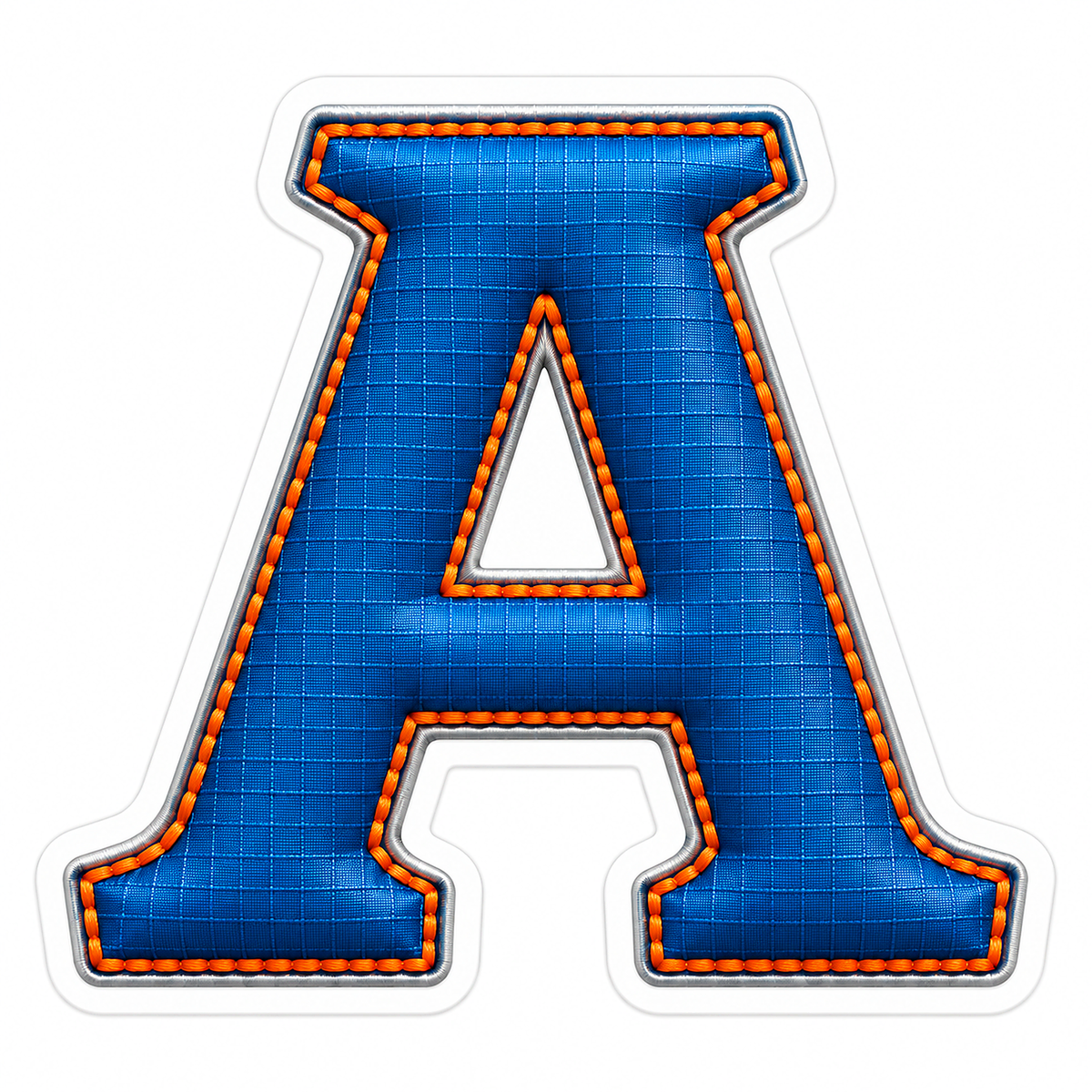 Blue Grid Letter A with Orange Stitch Art Vinyl Decal Stickers