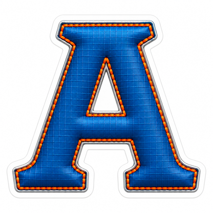 Blue Grid Letter A with Orange Stitch Art Vinyl Decal Stickers