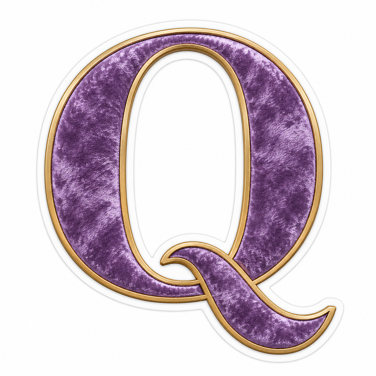 Purple Velvet Gold Border Letter Q Art Vinyl Decal Stickers