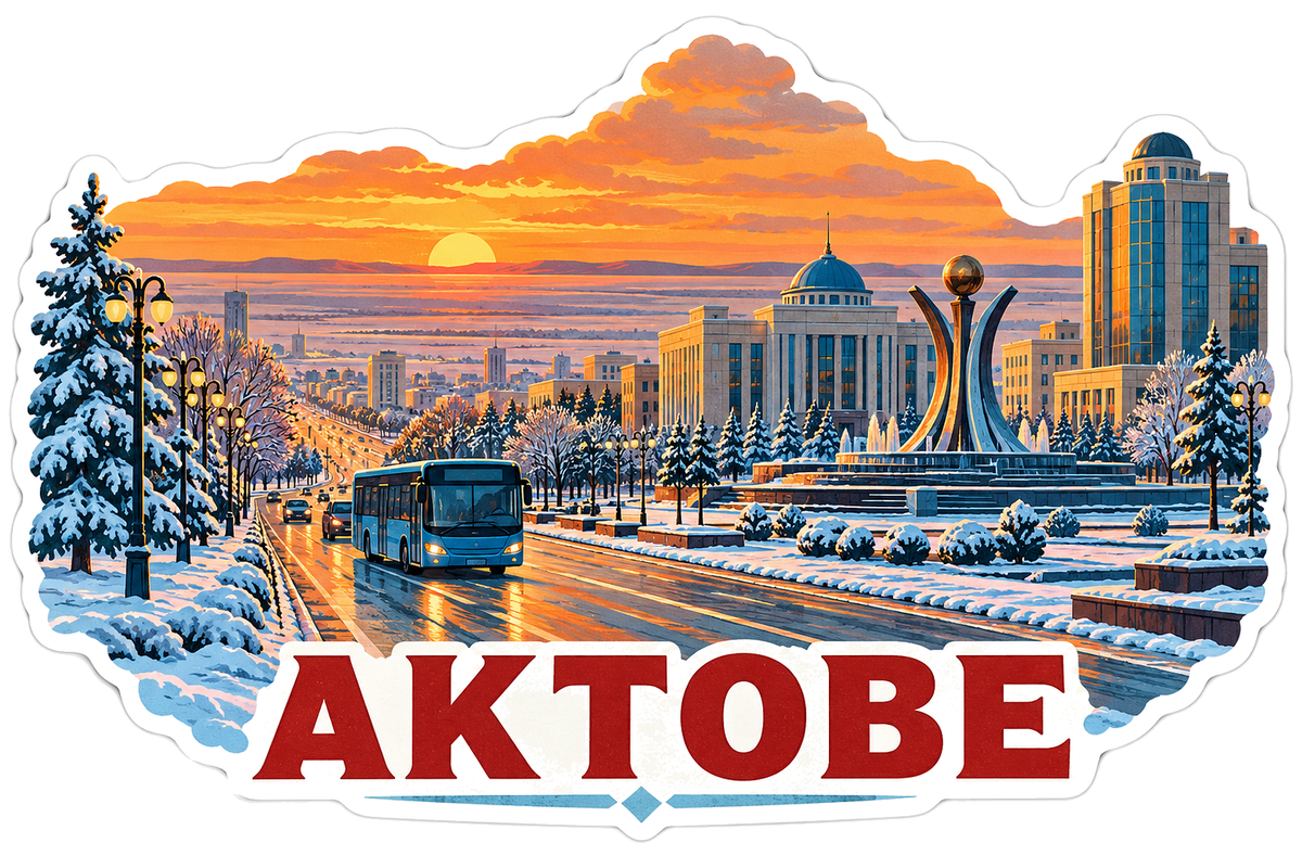 Aktobe Snowy Avenue and Sunset Skyline Vinyl Decal Stickers