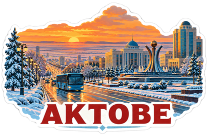 Aktobe Snowy Avenue and Sunset Skyline Vinyl Decal Stickers