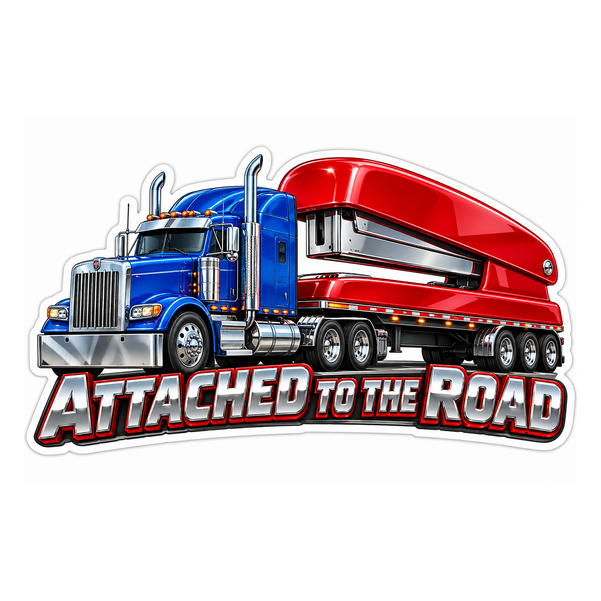 Blue Semi Truck with Giant Red Stapler Art Vinyl Decal Stickers