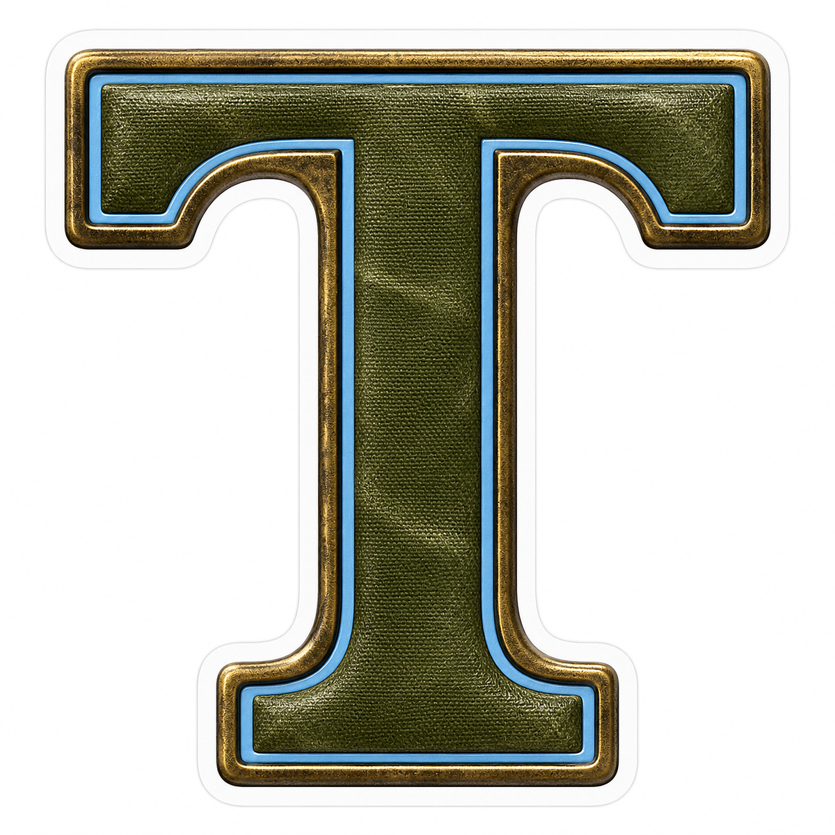 Olive Canvas Letter T with Blue Inlay Art Vinyl Decal Stickers