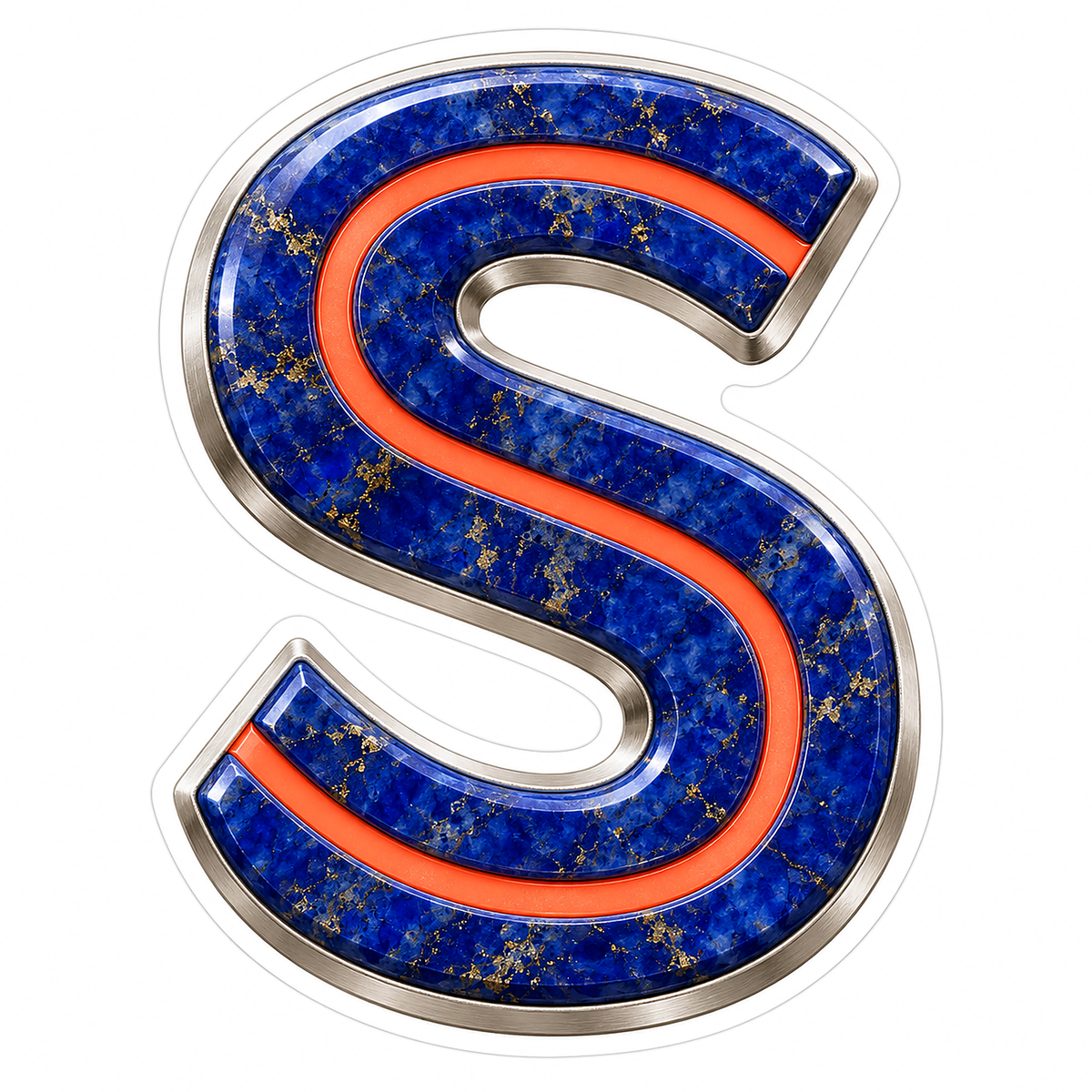 Blue Gold Stone Letter S with Coral Line Art Vinyl Decal Stickers