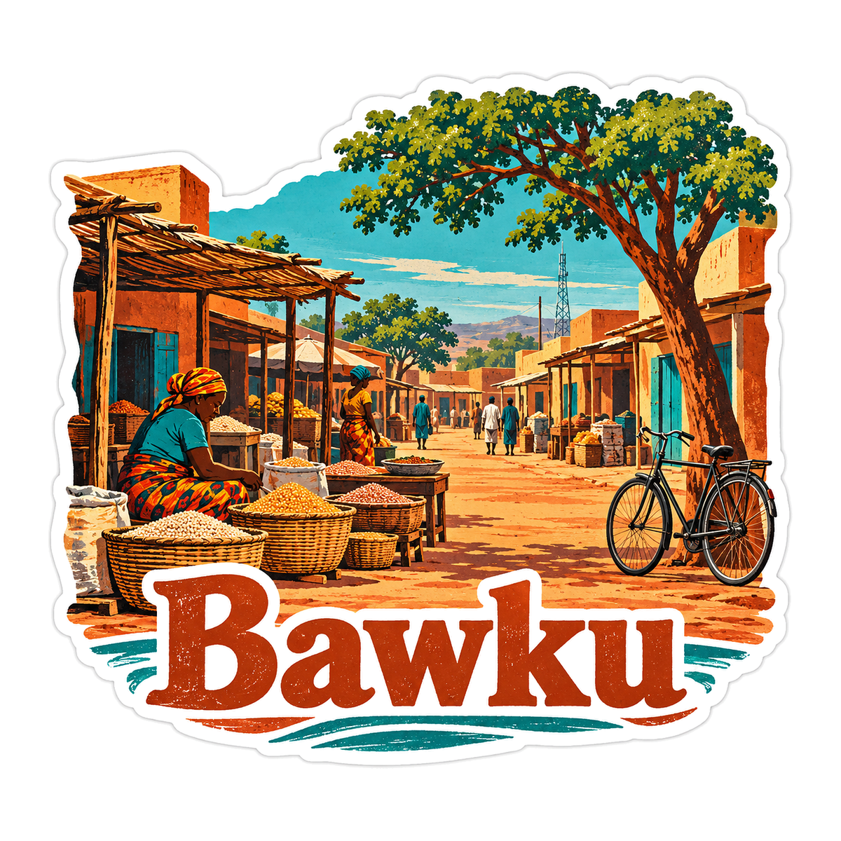 Bawku Sunny Market Tree Travel Art Vinyl Decal Stickers
