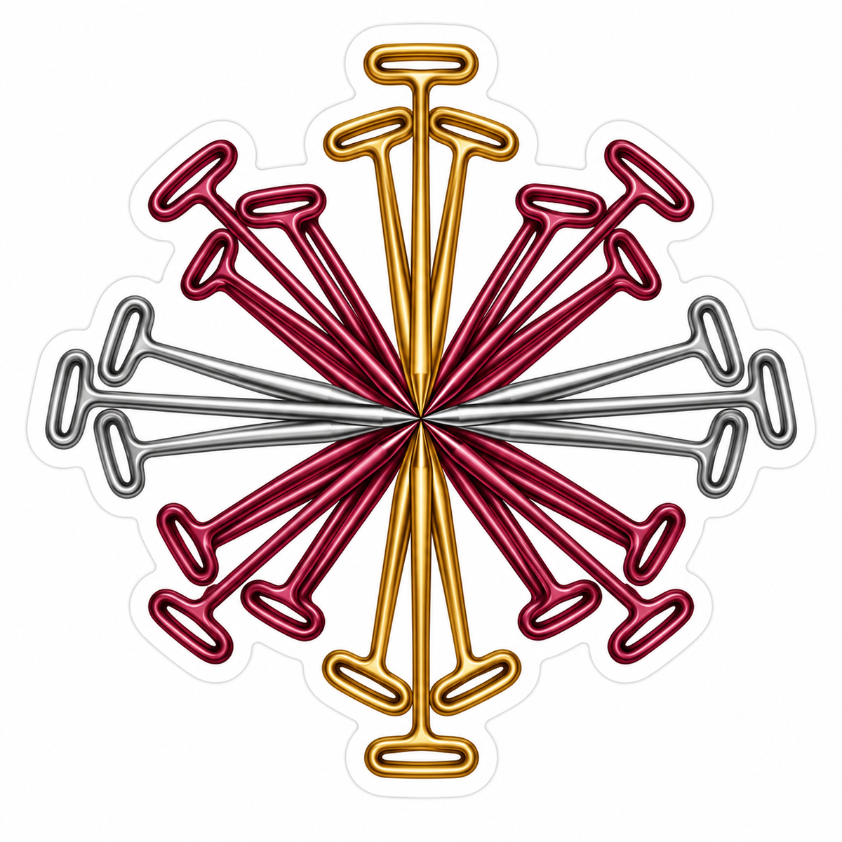 Radial Burgundy Gold Silver T Handle Pins Art Vinyl Decal Stickers