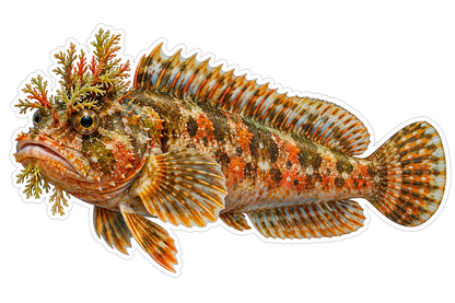 Orange Leafy Crested Warbonnet Fish Vinyl Decal Stickers