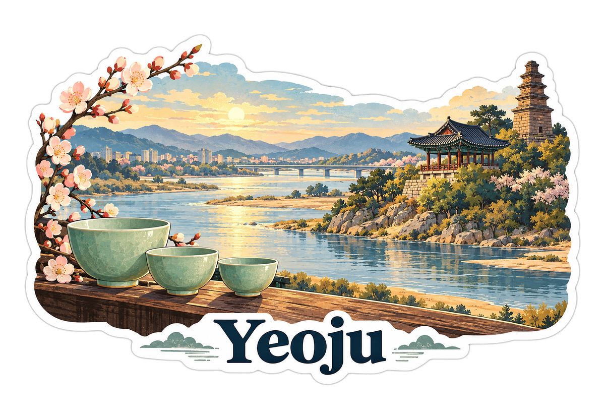 Yeoju Riverside Pagoda and Tea Bowls Art Vinyl Decal Stickers