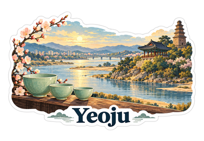 Yeoju Riverside Pagoda and Tea Bowls Art Vinyl Decal Stickers