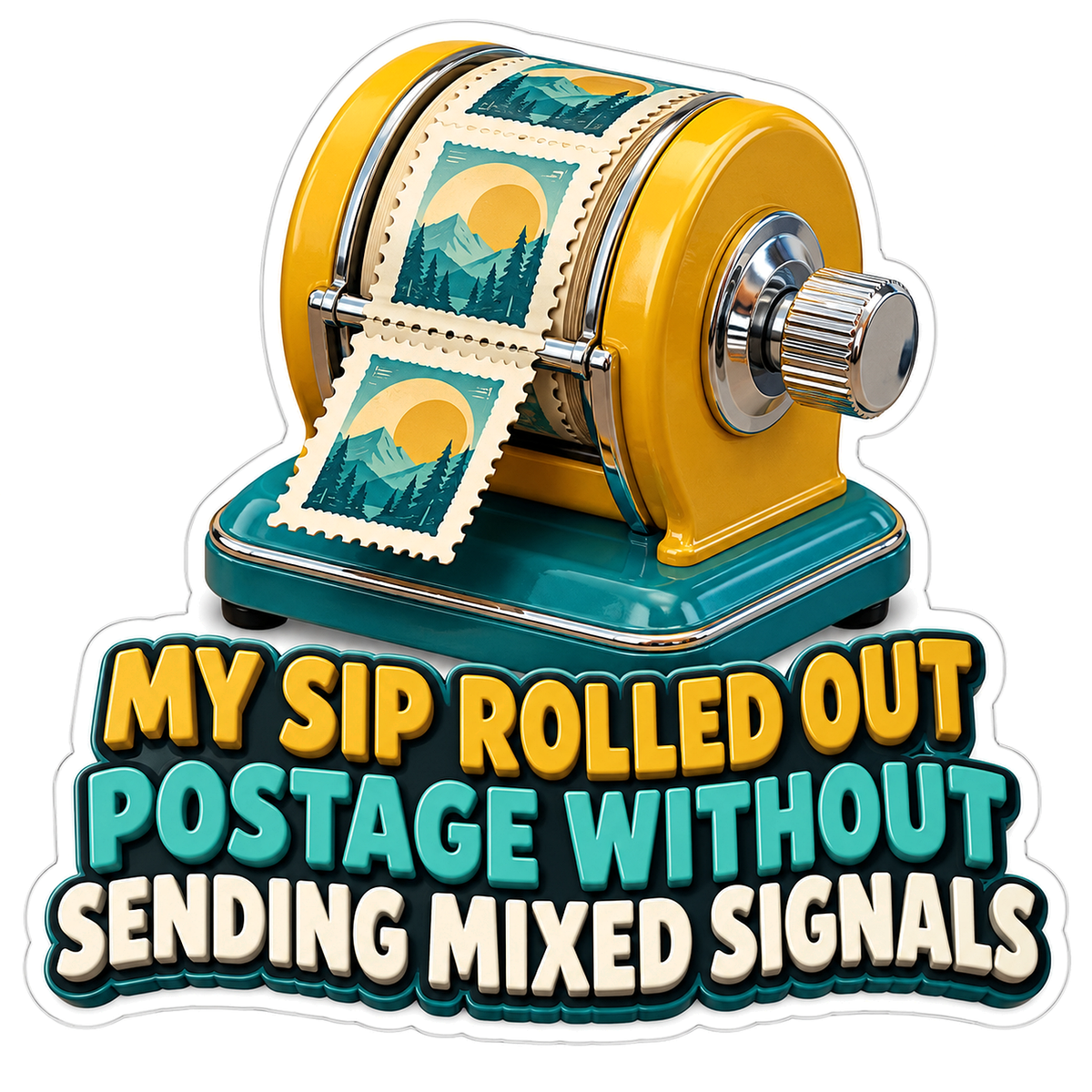 Yellow Postage Stamp Roll Dispenser Art Vinyl Decal Stickers