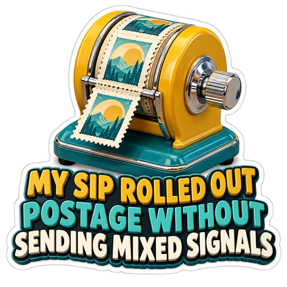 Yellow Postage Stamp Roll Dispenser Art Vinyl Decal Stickers