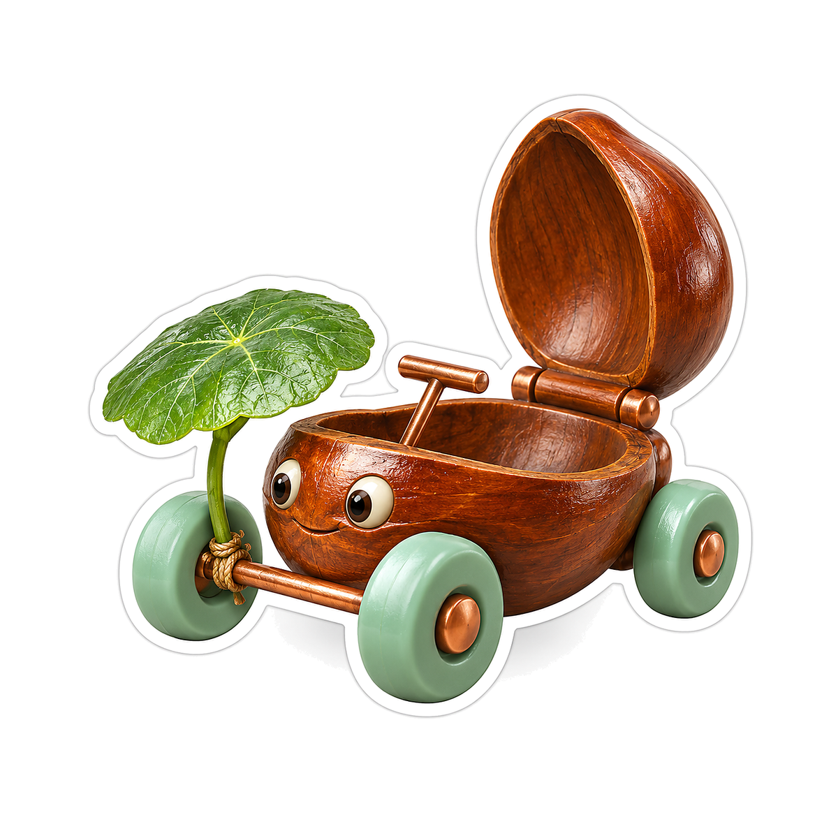 Wooden Nut Shell Car Green Leaf Vinyl Decal Stickers