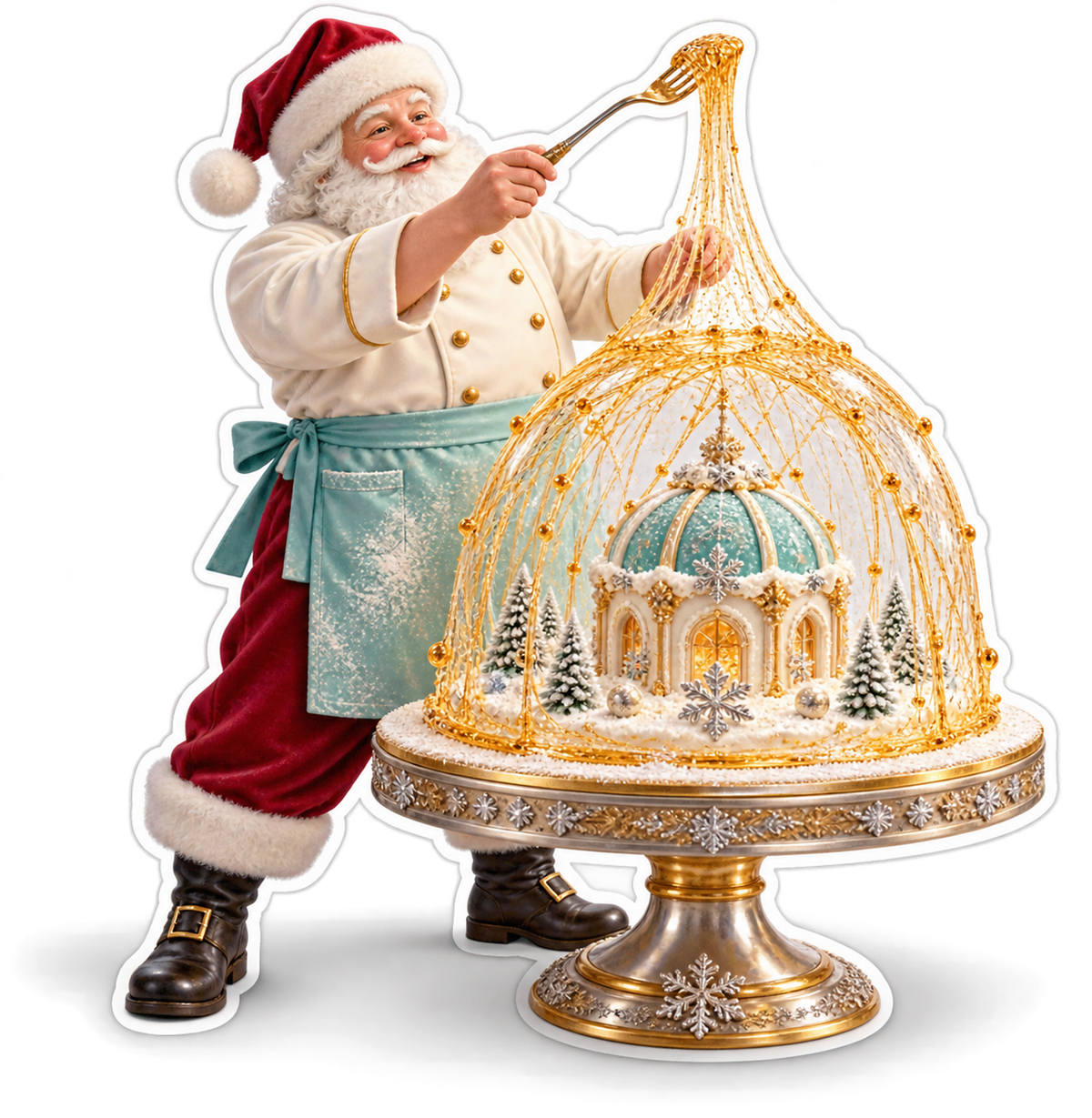 Santa Decorating Golden Sugar Dome Art Vinyl Decal Stickers