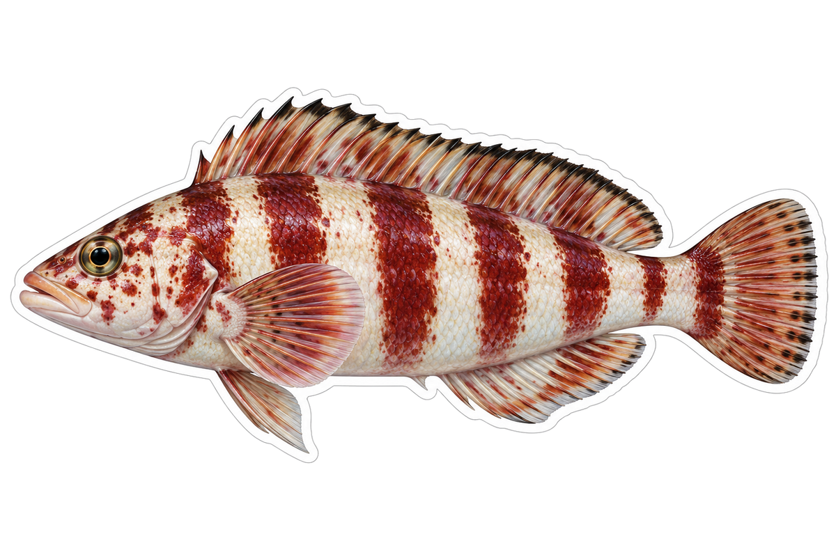 White Fish with Burgundy Bars Art Vinyl Decal Stickers