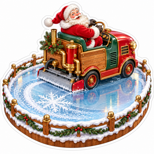 Santa Red Green Ice Rink Smoothing Cart Vinyl Decal Stickers