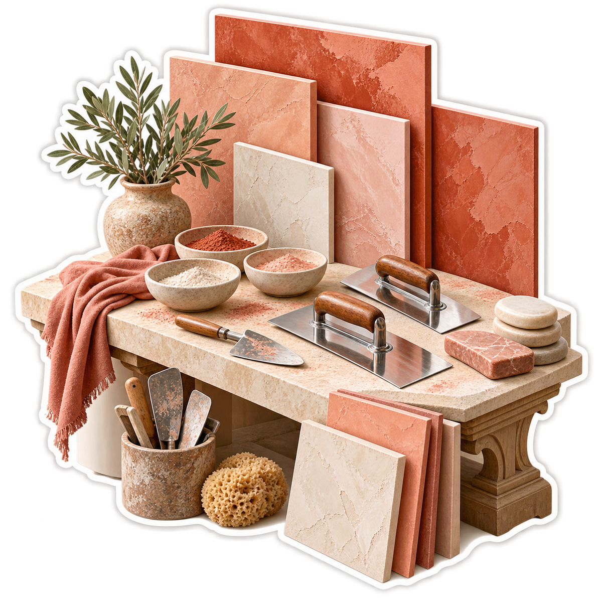 Coral Plaster Sample Panels and Trowels Art Vinyl Decal Stickers