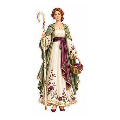 Floral Cream Dress Shepherdess with Basket Art Vinyl Decal Stickers