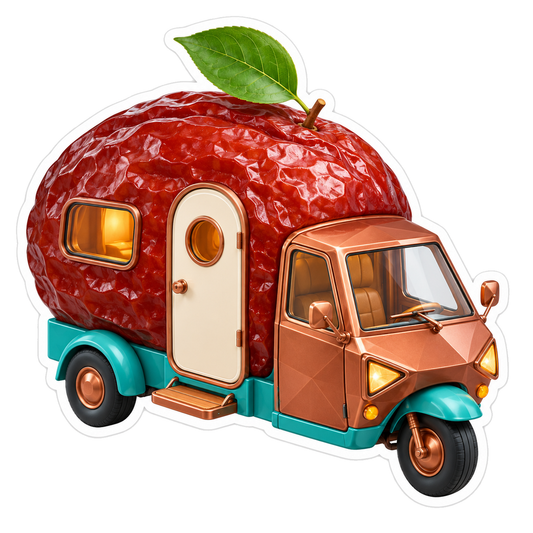 Red Fruit Copper Three Wheel Camper Art Vinyl Decal Stickers