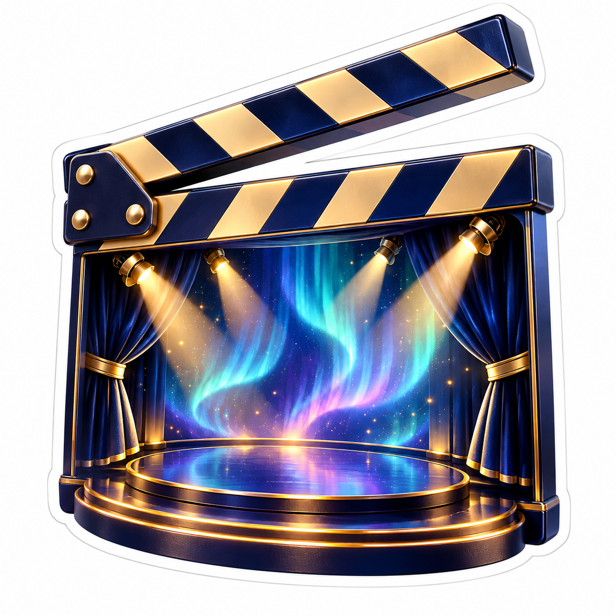 Navy Film Clapper with Glowing Aurora Stage Vinyl Decal Stickers