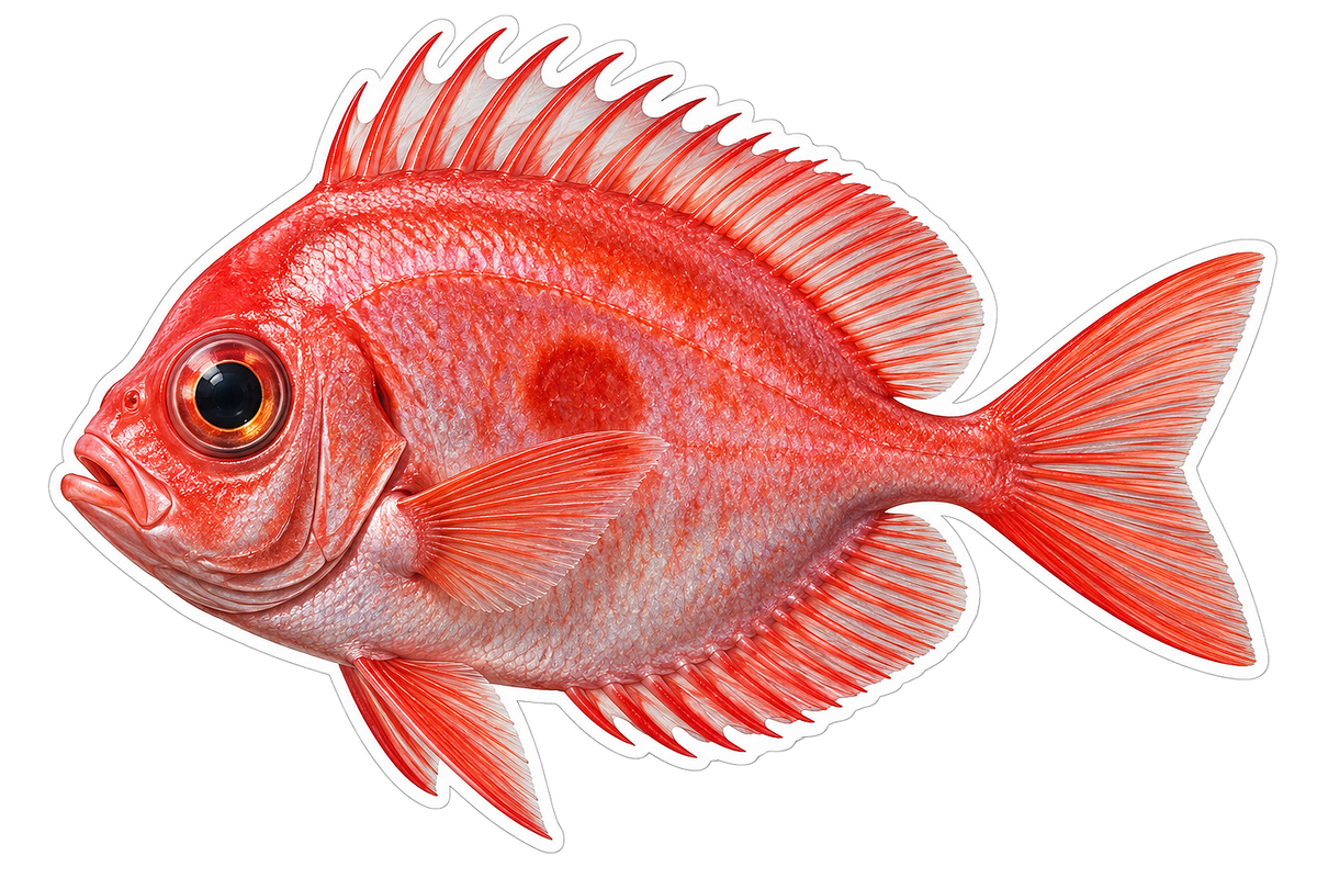 Red Round Fish with Tall Spiny Dorsal Fin Vinyl Decal Stickers