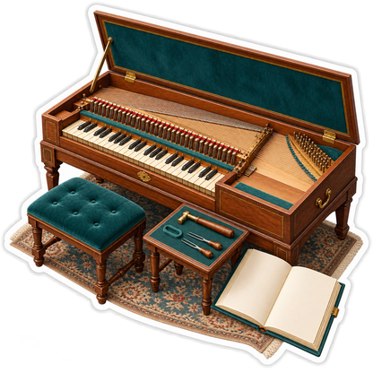 Wooden Keyboard Instrument With Teal Bench Art Vinyl Decal Stickers