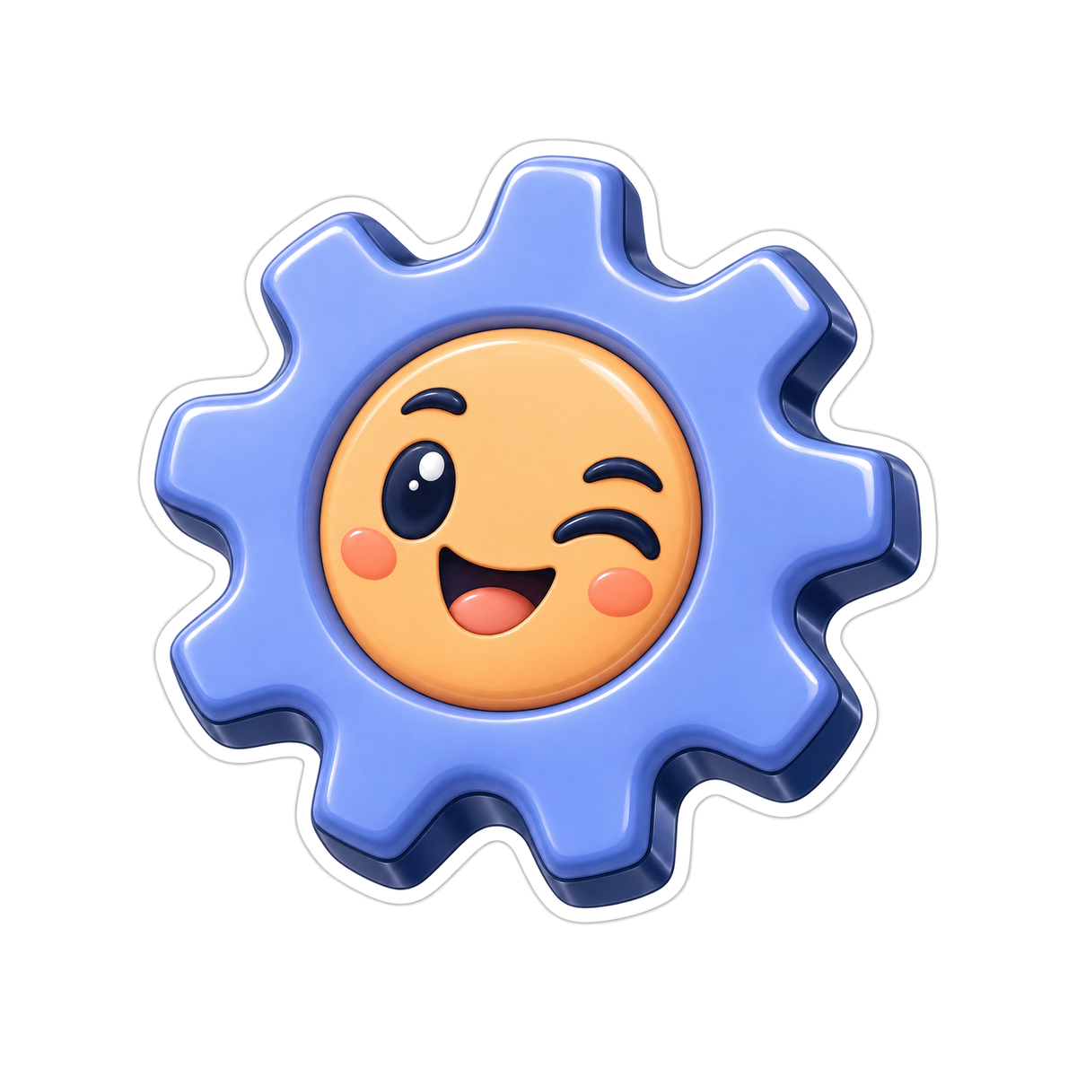 Blue Gear Winking Face Art Vinyl Decal Stickers