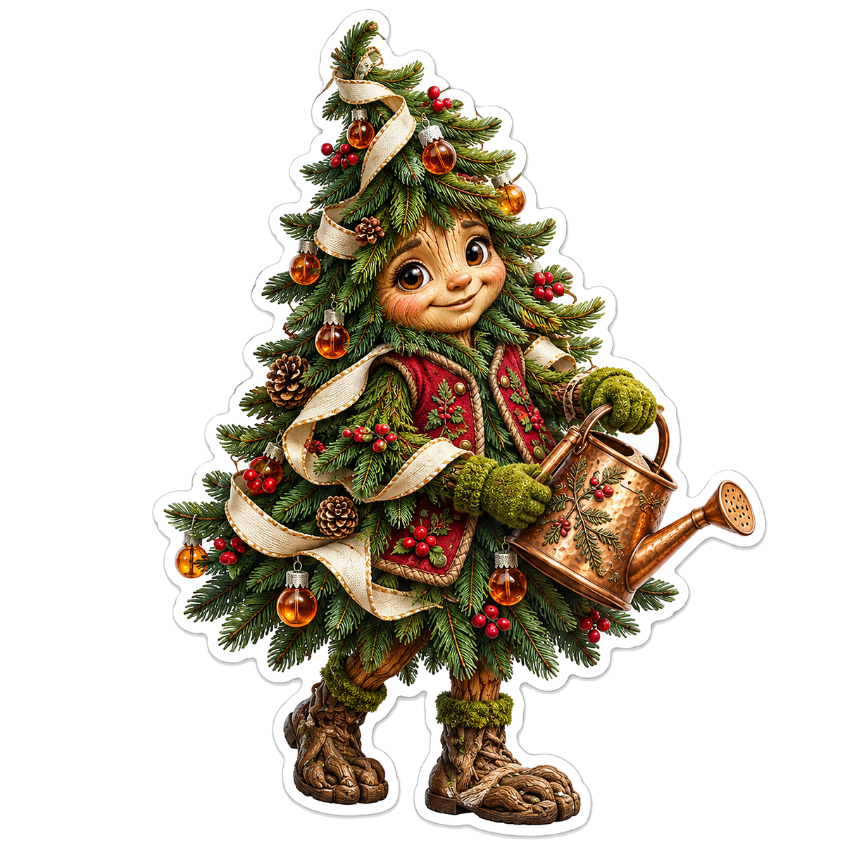 Christmas Tree Character with Watering Can Art Vinyl Decal Stickers