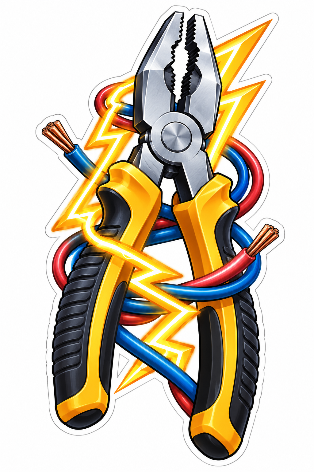 Yellow Pliers with Wires and Lightning Vinyl Decal Stickers