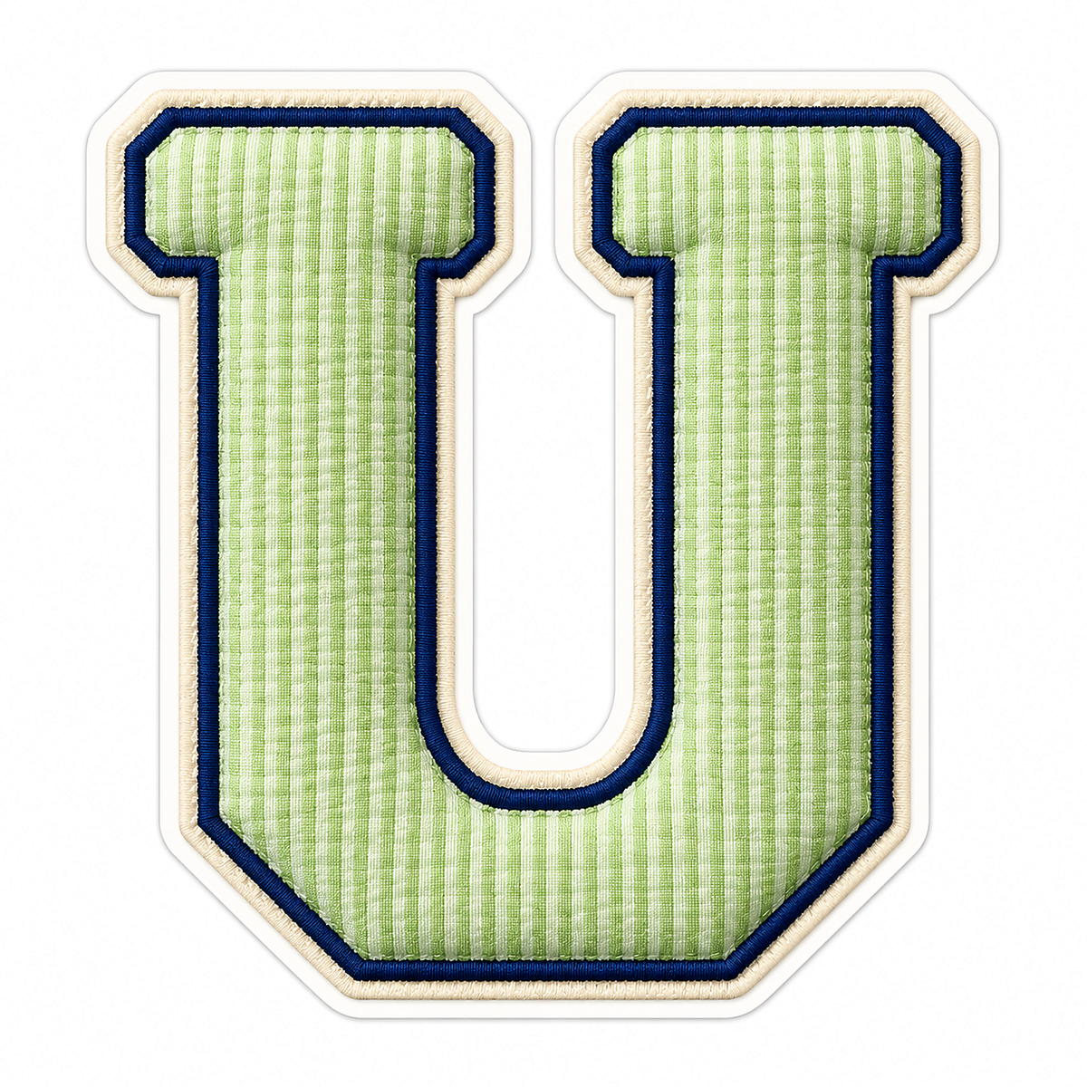 Pistachio Striped Letter U with Navy Stitching Vinyl Decal Stickers