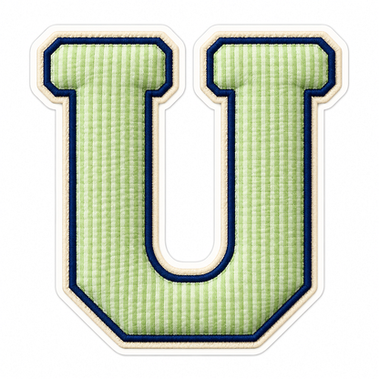Pistachio Striped Letter U with Navy Stitching Vinyl Decal Stickers