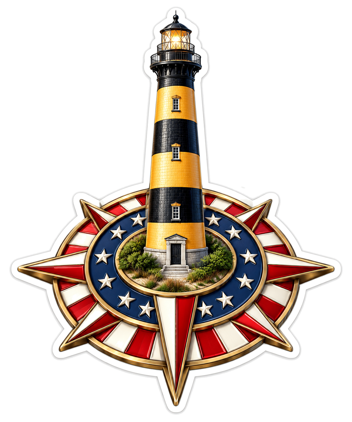 Black Gold Lighthouse Compass Flag Art Vinyl Decal Stickers