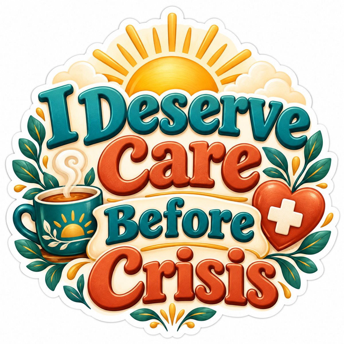 Sunrise Teacup Heart and Orange Lettering Vinyl Decal Stickers