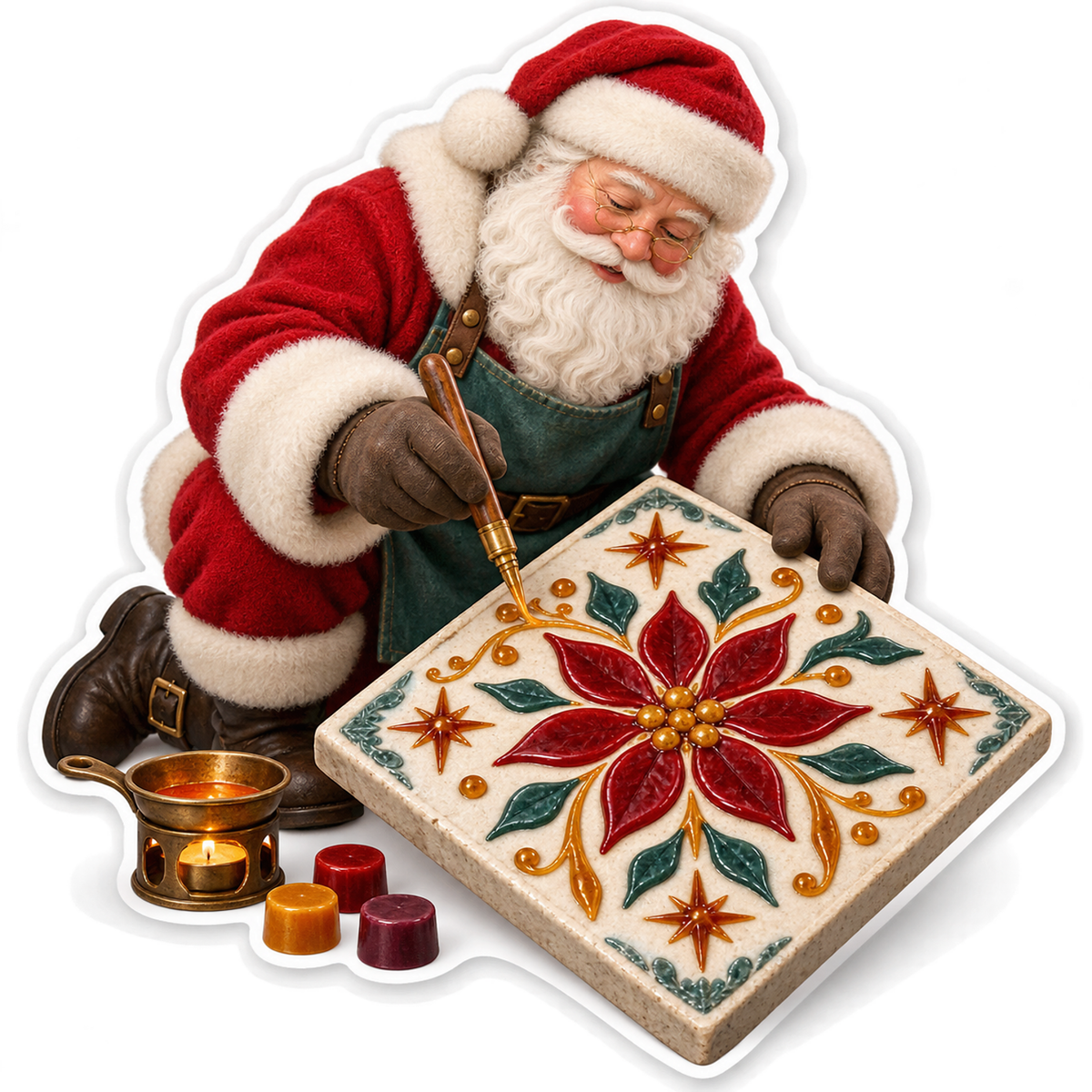 Santa Painting Red Flower Tile Art Vinyl Decal Stickers
