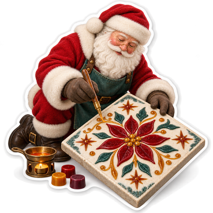 Santa Painting Red Flower Tile Art Vinyl Decal Stickers
