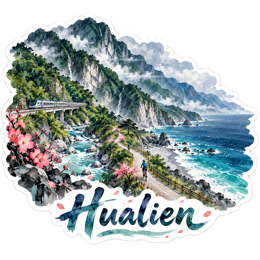 Hualien Coastal Mountains Train Scene Vinyl Decal Stickers