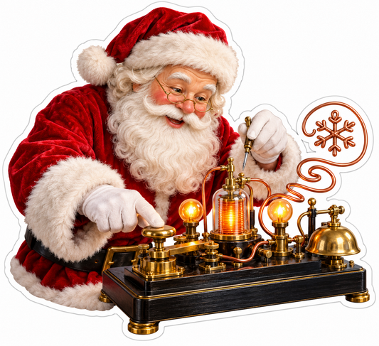 Santa Glowing Coils Golden Bell Display Vinyl Decal Stickers