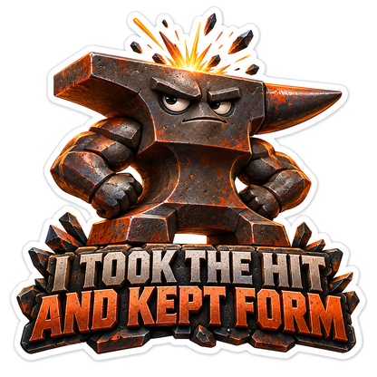 Stern Iron Anvil Character with Flying Sparks Vinyl Decal Stickers