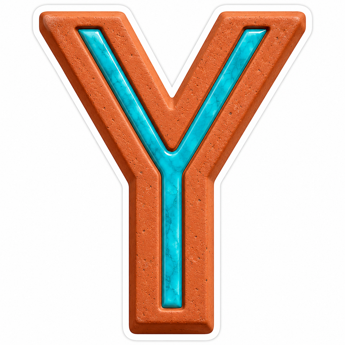 Terracotta Turquoise Inlay Letter Y Art Vinyl Decal Stickers