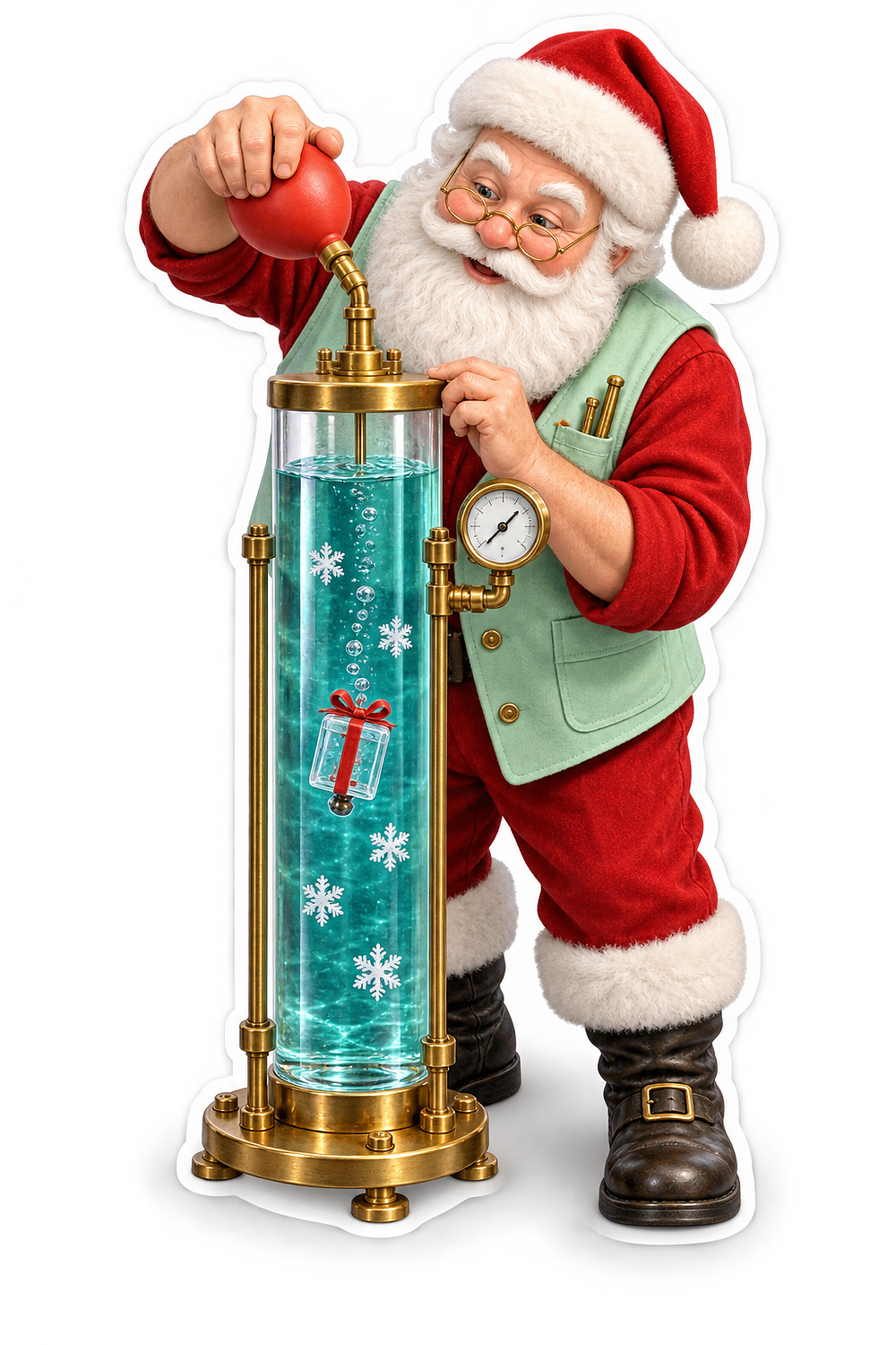 Santa Studying Gift in Glass Column Art Vinyl Decal Stickers