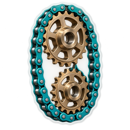 Teal Timing Chain Gold Gears Art Vinyl Decal Stickers