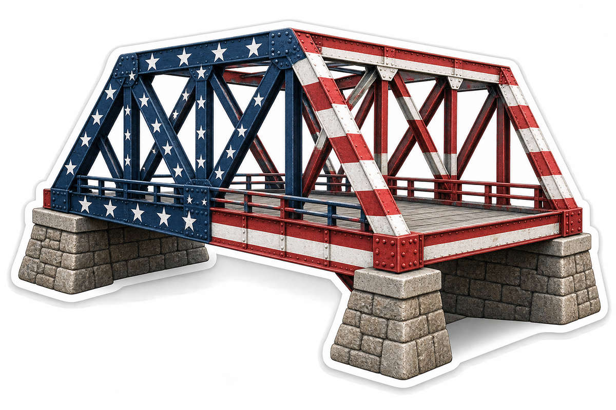 USA Flag Steel Truss Bridge Art Vinyl Decal Stickers