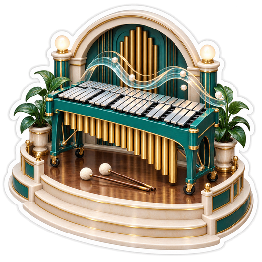 Teal Vibraphone on Cream Arched Music Stage Vinyl Decal Stickers