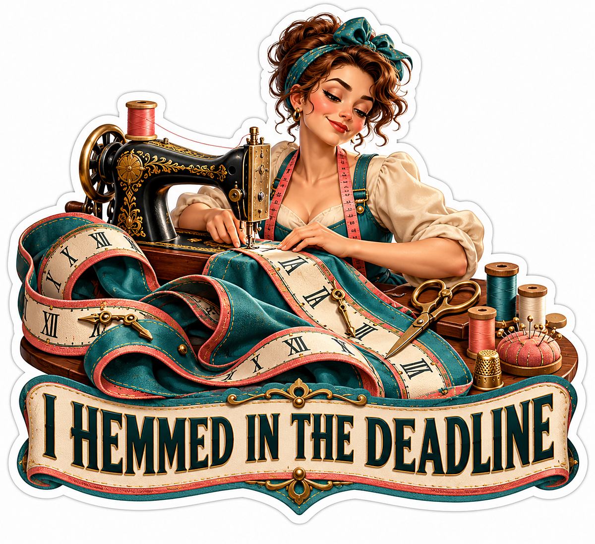 Seamstress Clock Fabric Deadline Art Vinyl Decal Stickers
