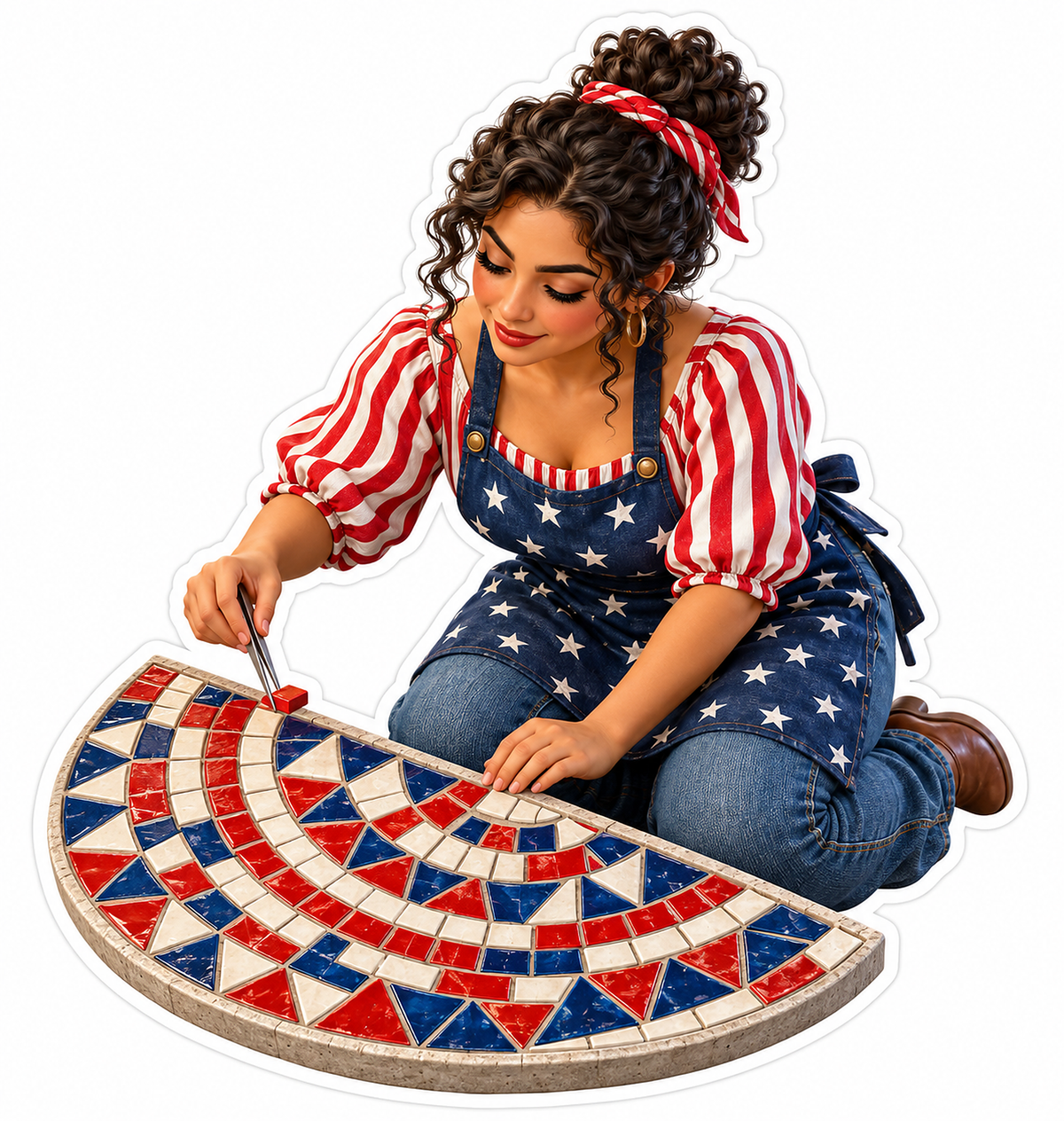 Patriotic Mosaic Artist Arranging Tiles Vinyl Decal Stickers