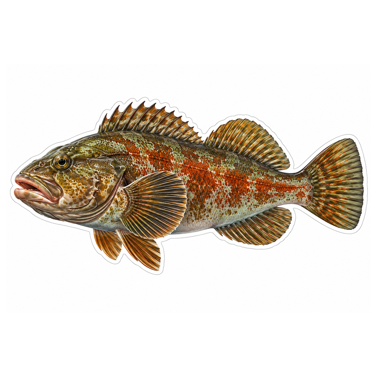 Rock Greenling with Red Side Patch Art Vinyl Decal Stickers