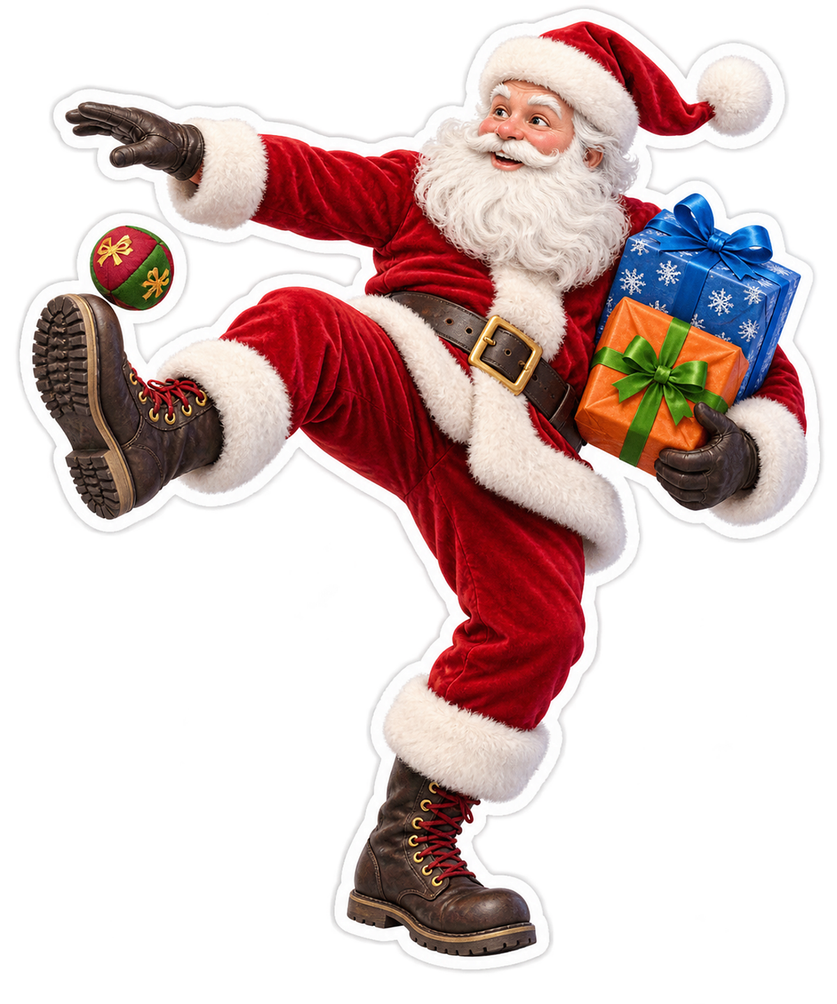 Santa Kicking Colorful Footbag Art Vinyl Decal Stickers