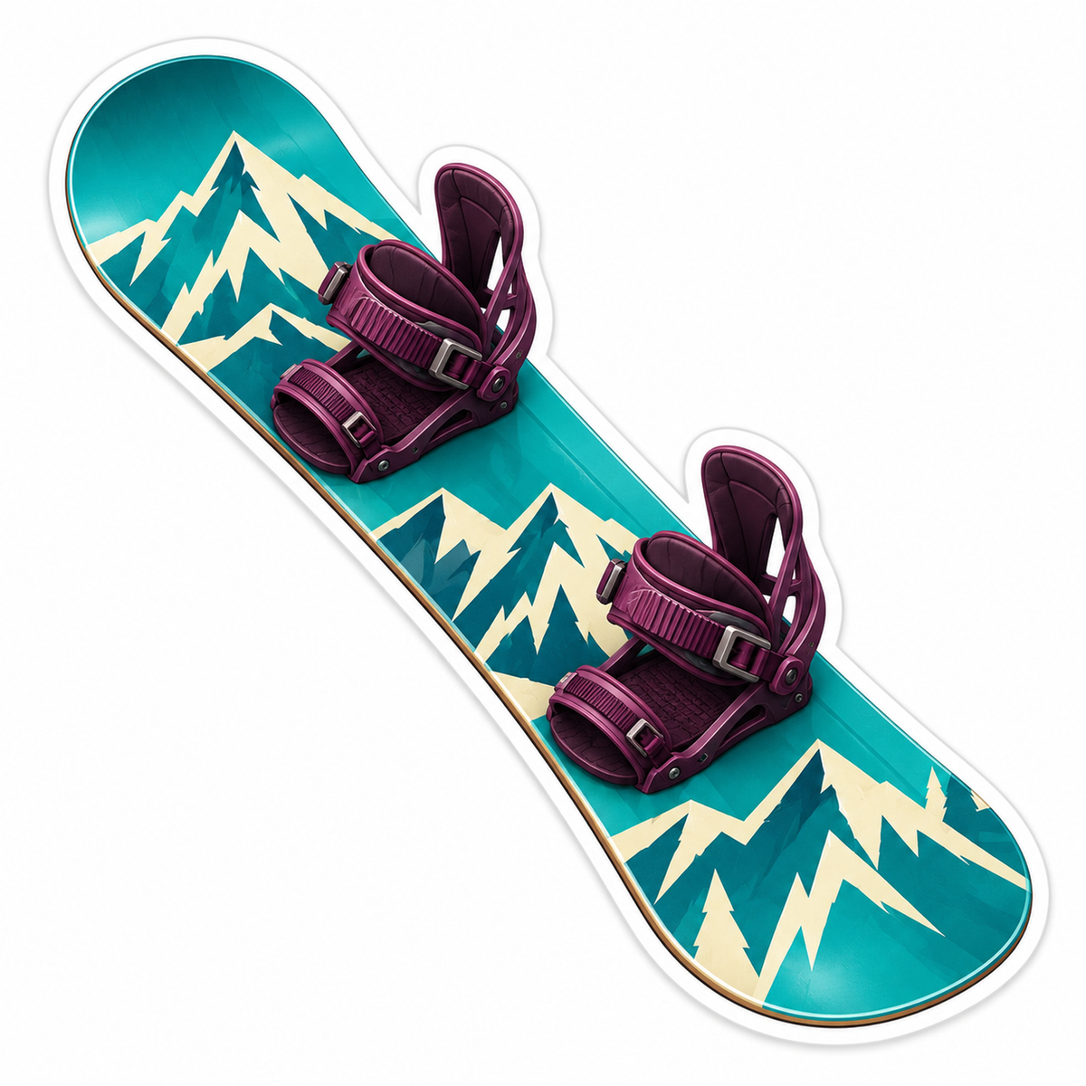 Teal Mountain Snowboard with Plum Bindings Vinyl Decal Stickers