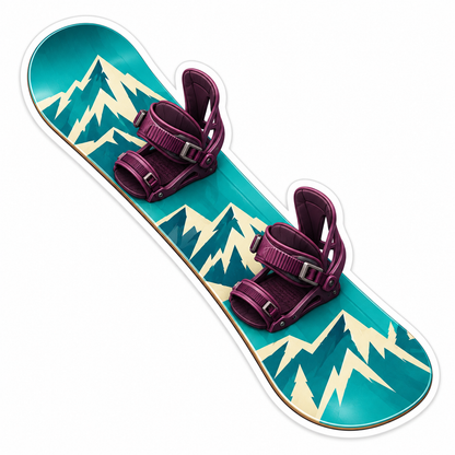 Teal Mountain Snowboard with Plum Bindings Vinyl Decal Stickers