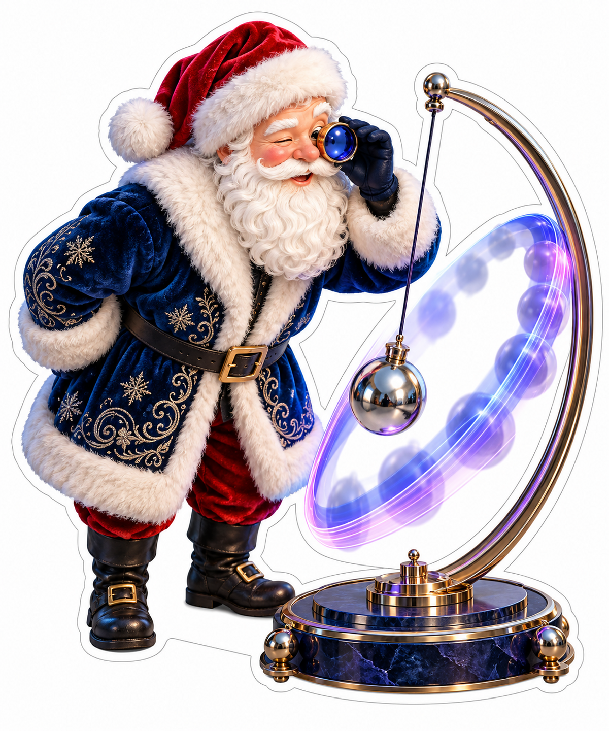 Santa Watching a Silver Pendulum and Blue Rings Vinyl Decal Stickers
