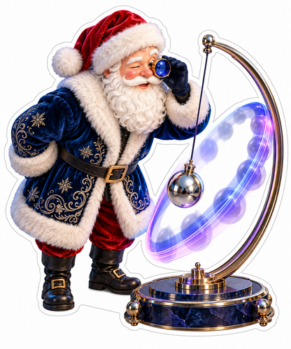 Santa Watching a Silver Pendulum and Blue Rings Vinyl Decal Stickers